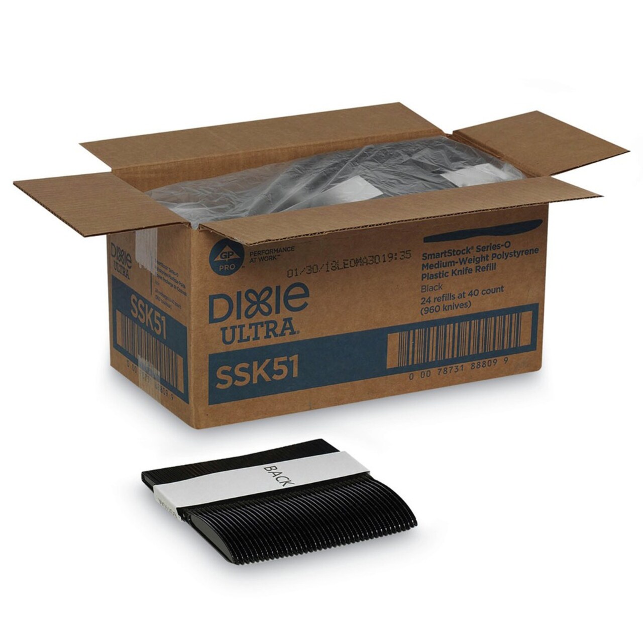 Dixie SmartStock Series-O 7 in. Mediumweight Plastic Cutlery Knives Refill - Black (40/Pack, 24 Packs/Carton)